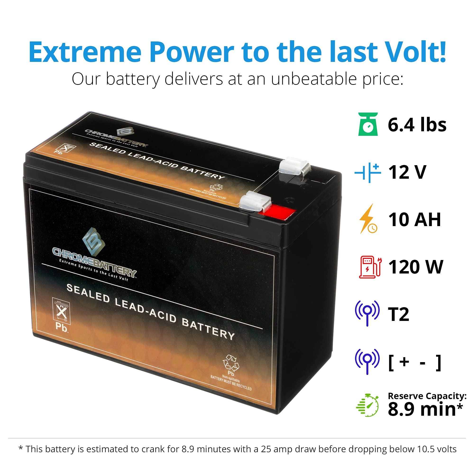 12V 10AH Rechargeable Sealed Lead Acid Battery - Power-Sonic PSH-12100F2 for Solar Panels, UPS Backup, Emergency Lights & Security Systems
