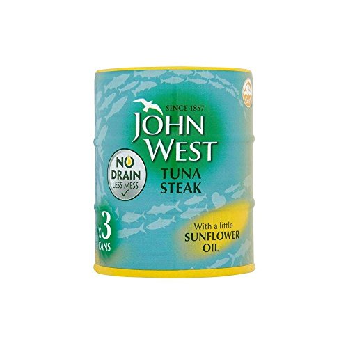 John West Tuna Steak in Sunflower Oil - No Drain Needed - 3 Pack (3x130g) - Premium Canned Fish for Salads, Sandwiches & Quick Meals