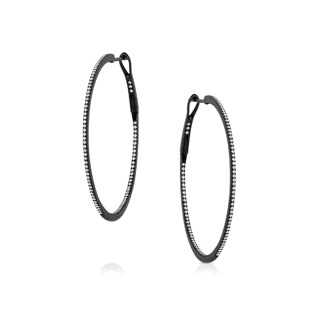 18K Black Rhodium Diamond Hoop Earrings for Women - Elegant Luxury Jewelry Gift for Anniversary, Wedding & Special Occasions