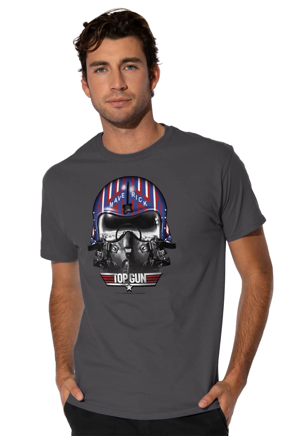 Top Gun Maverick Helmet Graphic T-Shirt for Men - Officially Licensed Short Sleeve Tee - Perfect for Movie Fans, Casual Wear & Aviation Enthusiasts