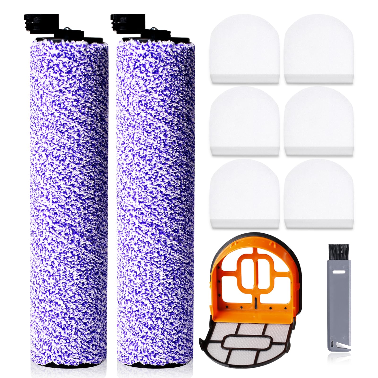 9 Pack Replacement Roller Brush & Foam Filters Kit for Shark WD101, AW302, WD201, WD161, WD261, AW261 Hydrovac XL 3-in-1 & Cordless Pro XL Vacuum Cleaners - Compatible Accessories for Deep Cleaning Carpets, Hard Floors & Pet Hair Removal