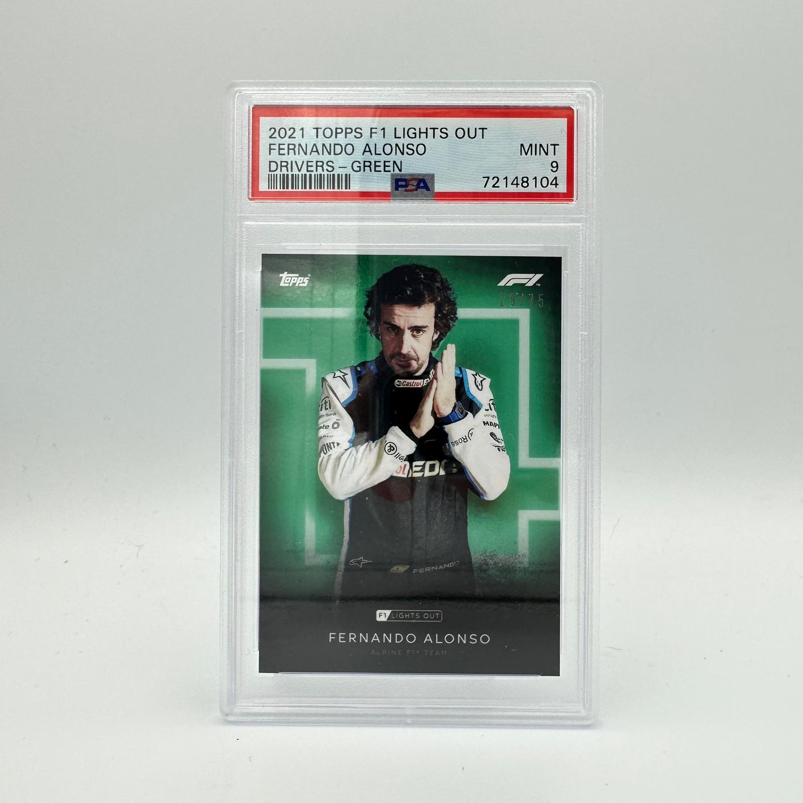 PSA 9 Fernando Alonso 29/75 Green Parallel Drivers Card - Perfect for Collectors, Racing Fans & Memorabilia Displays