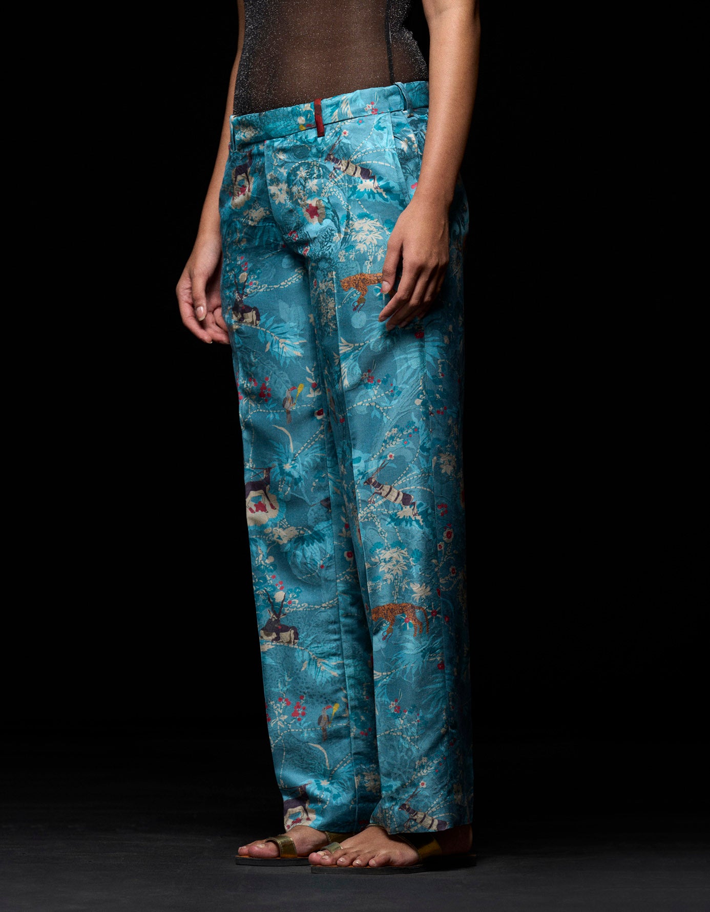 Premium Straight Fit Silk Damask Trousers in Blue - Elegant Office Wear & Formal Occasions