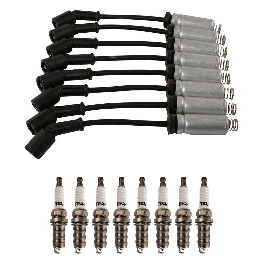 TRQ Ignition Kit with Spark Plug & Wire Set Compatible with Cadillac Escalade V8 6.2L (2007-2014) - High Performance Replacement Parts for Smooth Engine Start & Fuel Efficiency