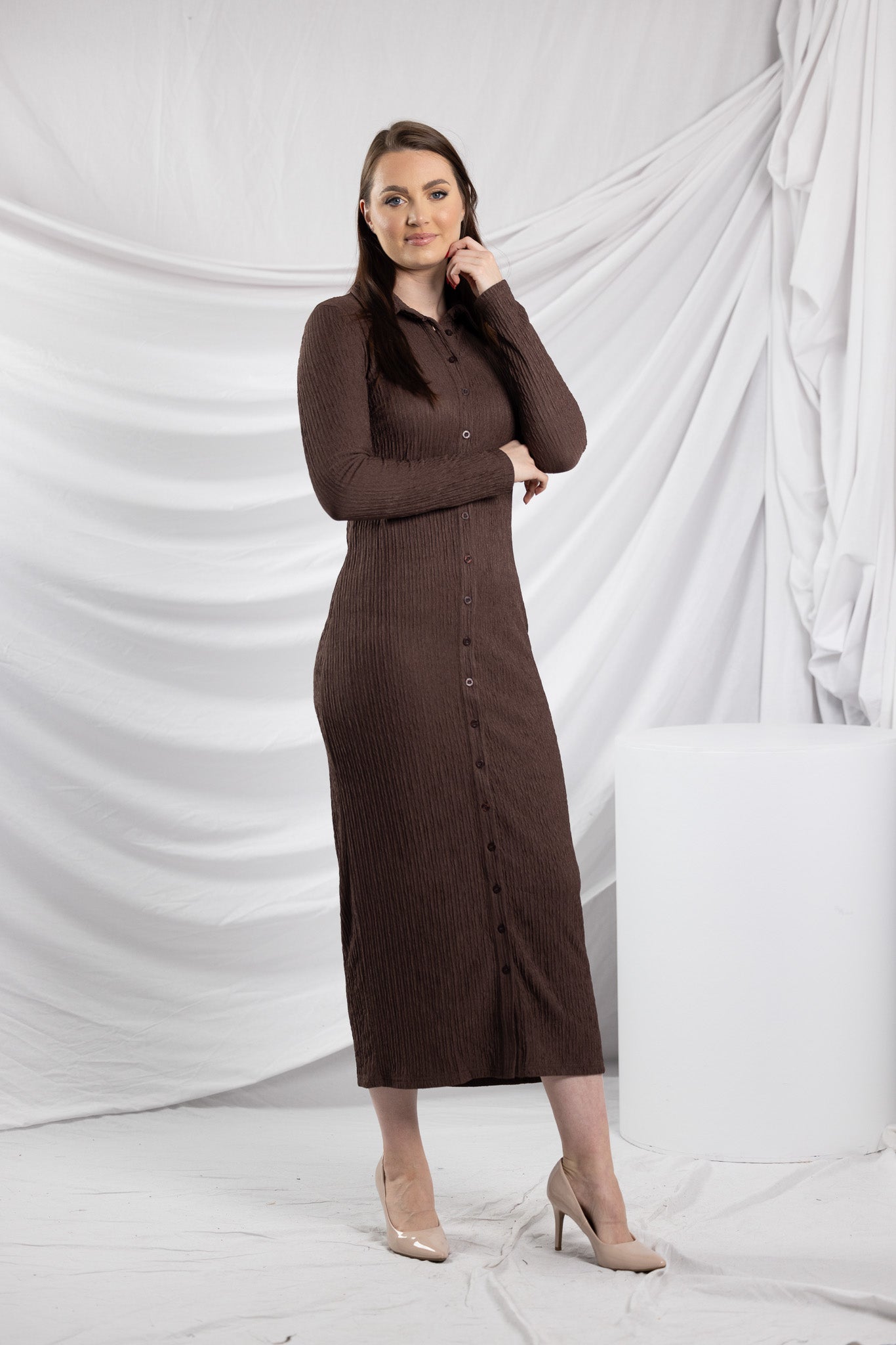 Dream Textured Shirt Dress for Women - Soft Casual Long Sleeve Button Down Tunic Top - Perfect for Work, Date Night & Weekend Outings