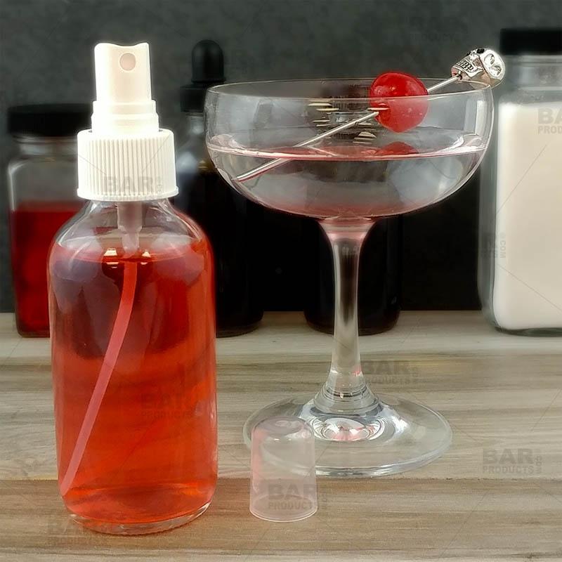 4oz Clear Boston Round Craft Bartending Bottle with White Atomizer – Perfect for Cocktails, Essential Oils & DIY Beauty Products