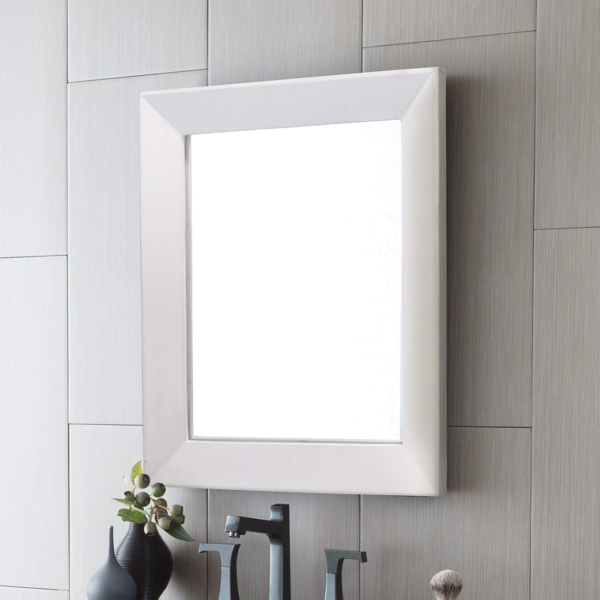 Portola Rectangle Concrete Mirror - Pearl Ivory Finish, Modern Wall Decor for Living Room, Bedroom, or Bathroom