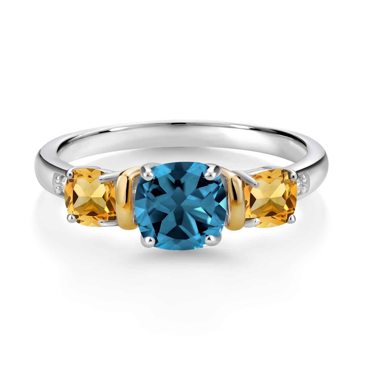 1.80Ct London Blue Topaz & Citrine Diamond Ring in 925 Silver & 10K Gold - Elegant Jewelry for Special Occasions