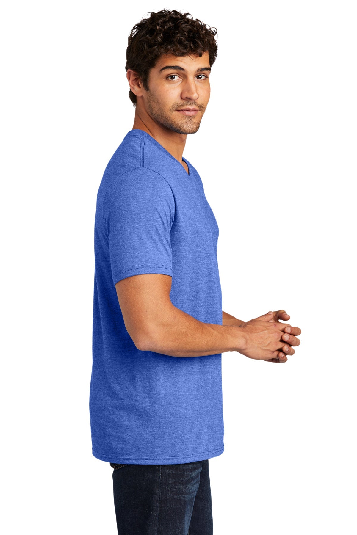District Perfect Tri V-Neck Custom T-Shirts for Men & Women - Soft Royal Frost Cotton Tee - Personalized Casual Wear for Everyday, Gym & Street Style