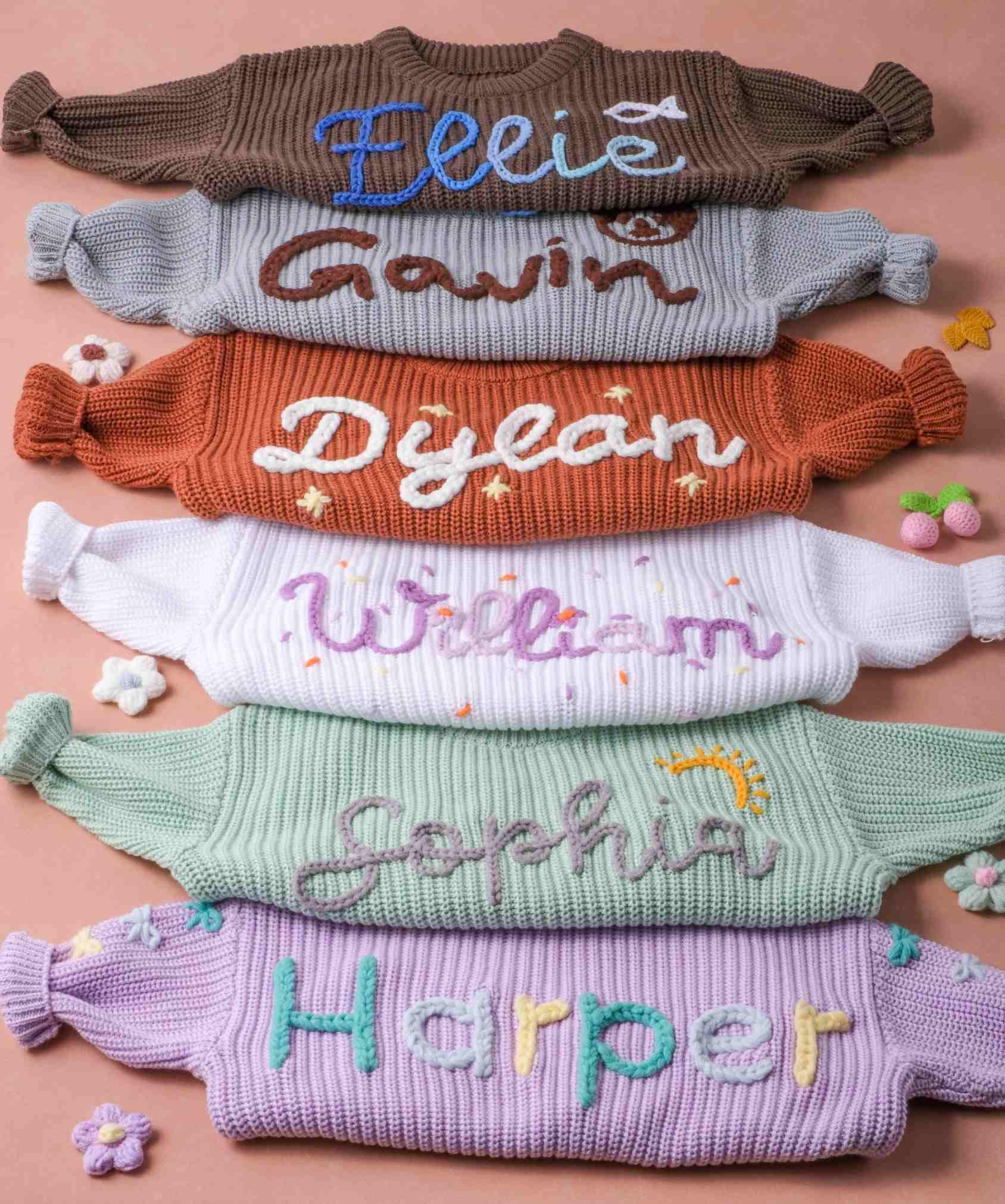 Personalized Baby Knit Sweater with Hand-Embroidered Name - Custom Monogrammed Newborn Gift for Boys & Girls - Perfect for Christening, Birthday & Family Photos