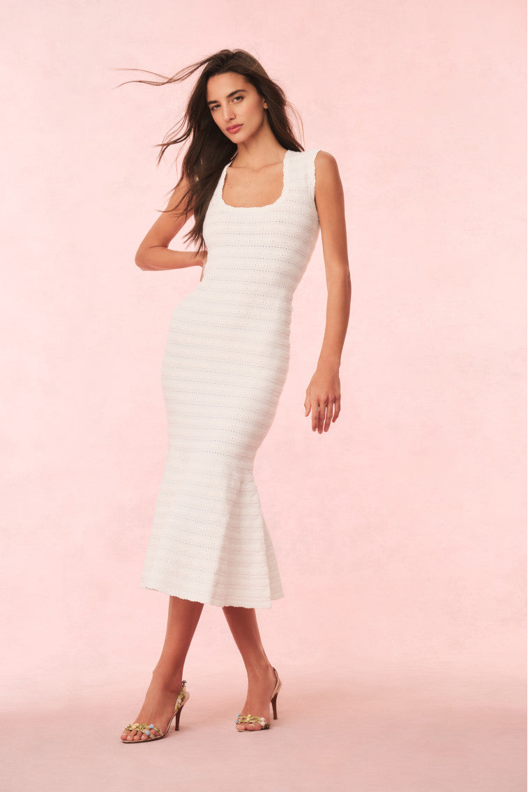 Leigh Pointelle Knit Midi Dress for Women - Breathable Lace Knit Summer Dress with Flowy Fit - Perfect for Beach Vacations, Date Nights & Casual Outings