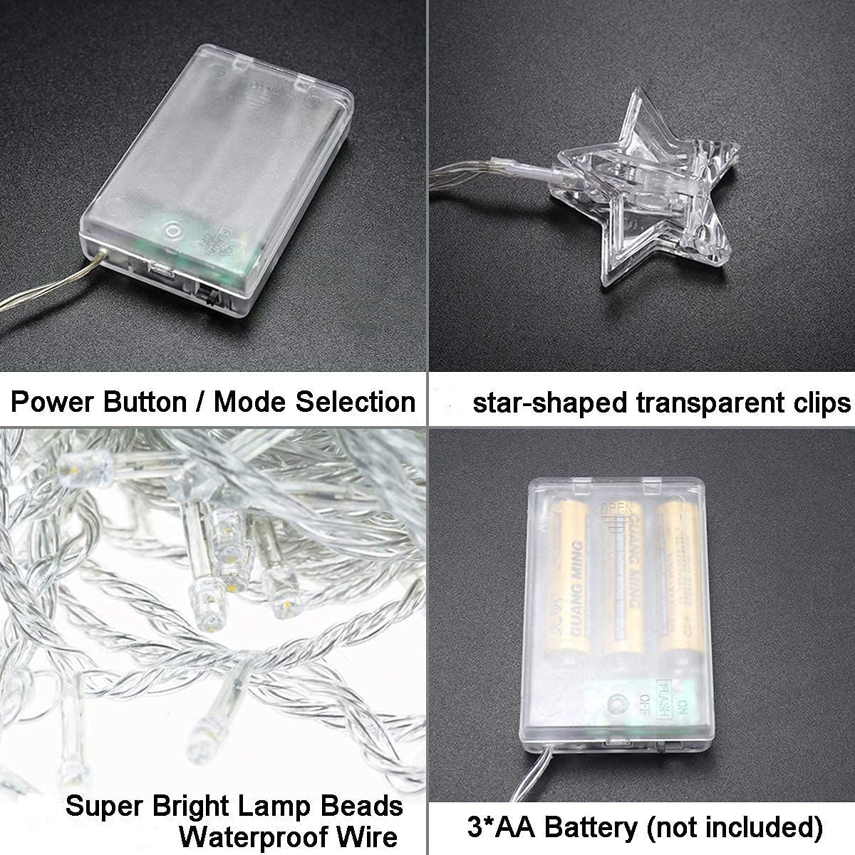 Star Clip LED String Lights - 20 Warm White Twinkle Lights with Photo Clips, 3m Battery-Powered for Hanging Photos, Cards & Artwork - Perfect for Bedroom, Wedding, Party & Home Decor