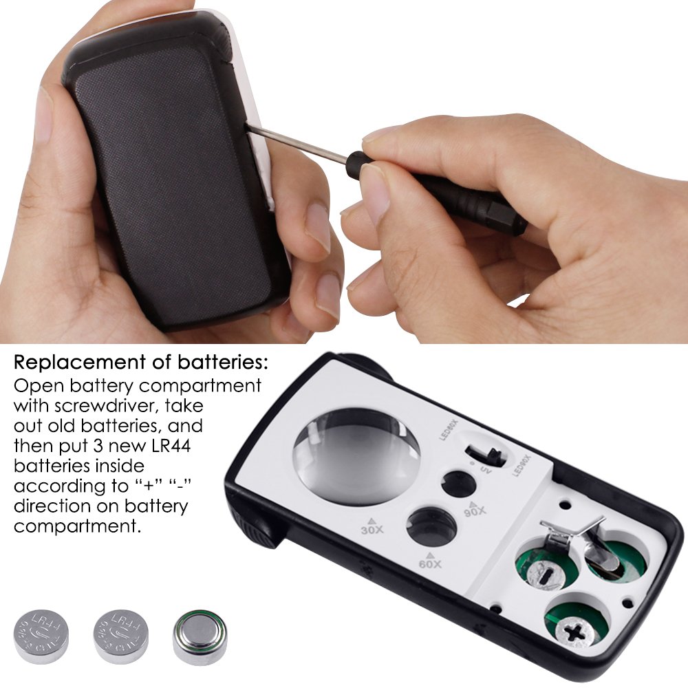 AFUNTA 30X 60X 90X LED Jewelry Loupe Magnifier - Pocket Magnifying Glass for Rocks, Stamps, Coins, Watches, Antiques & Hobbies | Perfect for Gemologists, Collectors & Craft Enthusiasts (Silver)