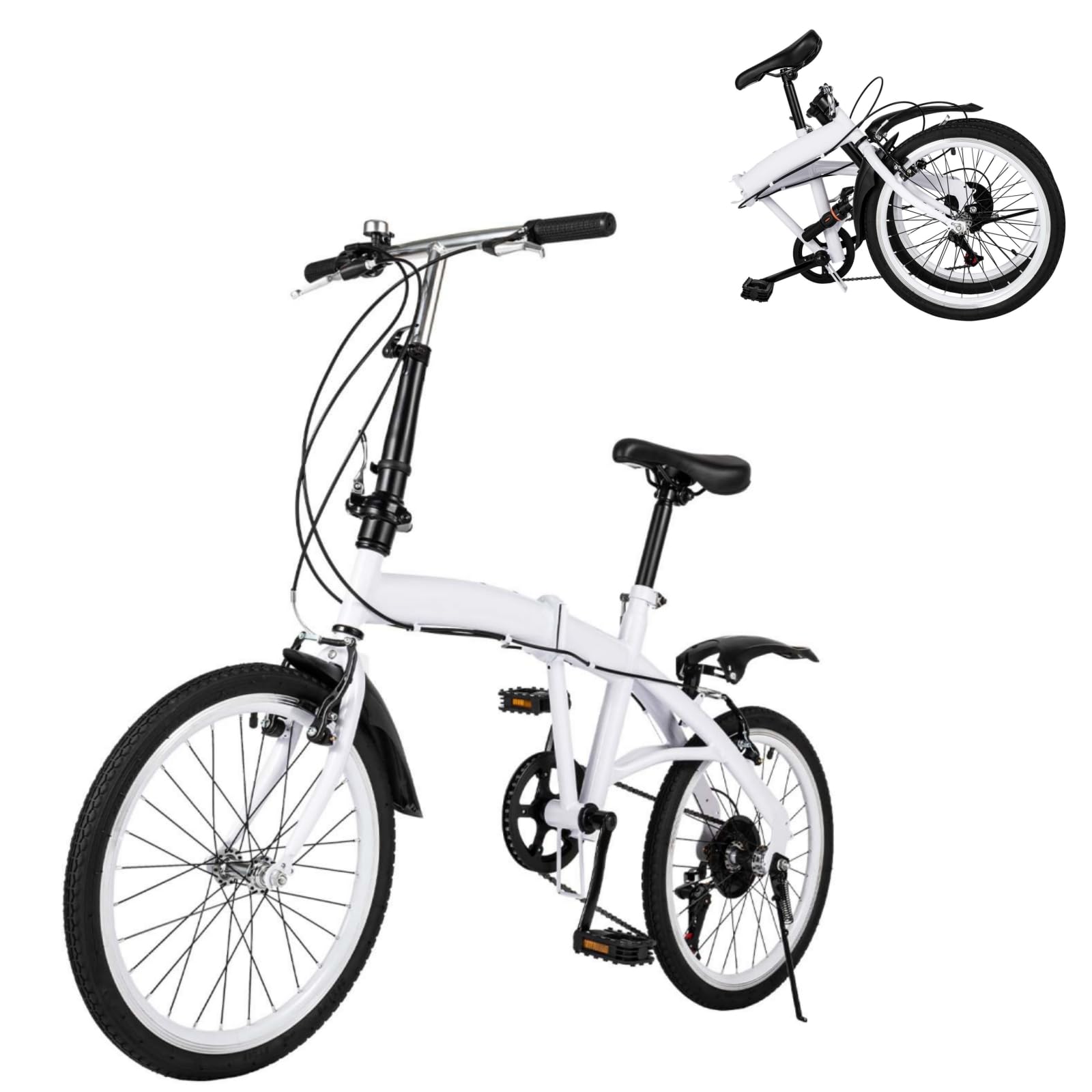 20 Inch 6-Speed Folding Bicycle for Adults - Adjustable Seat & Dual Brake System - Portable Commuter Bike for Travel, Workout & Urban Cycling (White)