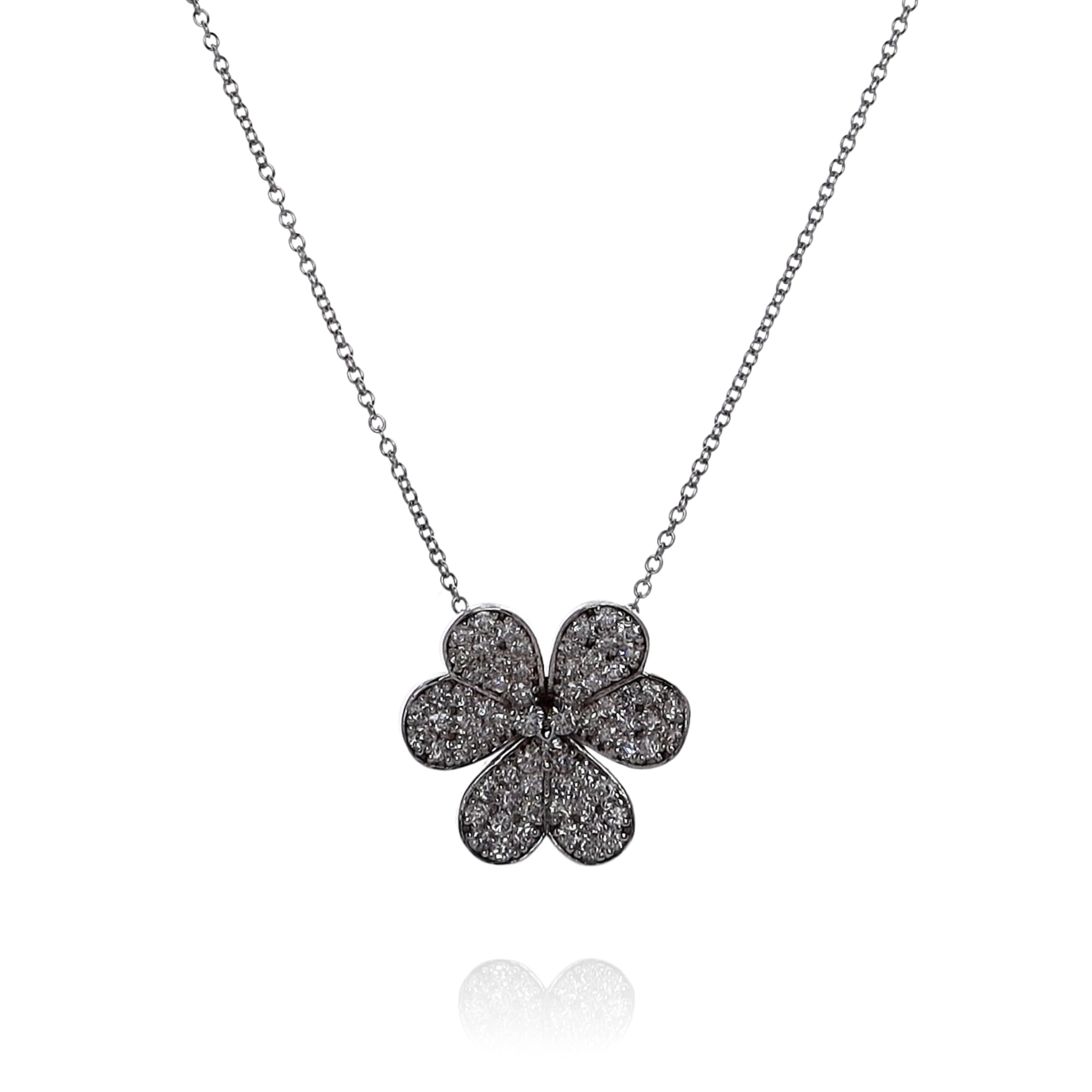 14K White Gold Floral Clover Diamond Pendant Necklace for Women - Elegant Irish Jewelry Gift for Birthday, Anniversary & Valentine's Day