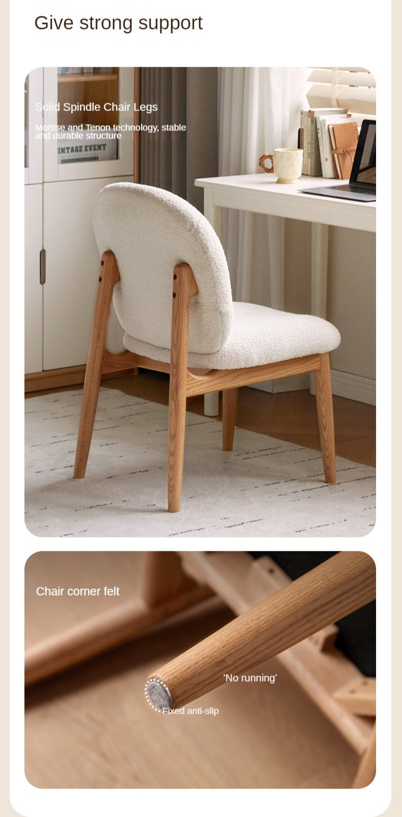 Solid Oak Wood Leisure Soft Chair - Cream Study Chair for Home Office, Reading & Relaxation - Comfortable & Stylish Accent Furniture for Living Room, Bedroom or Library
