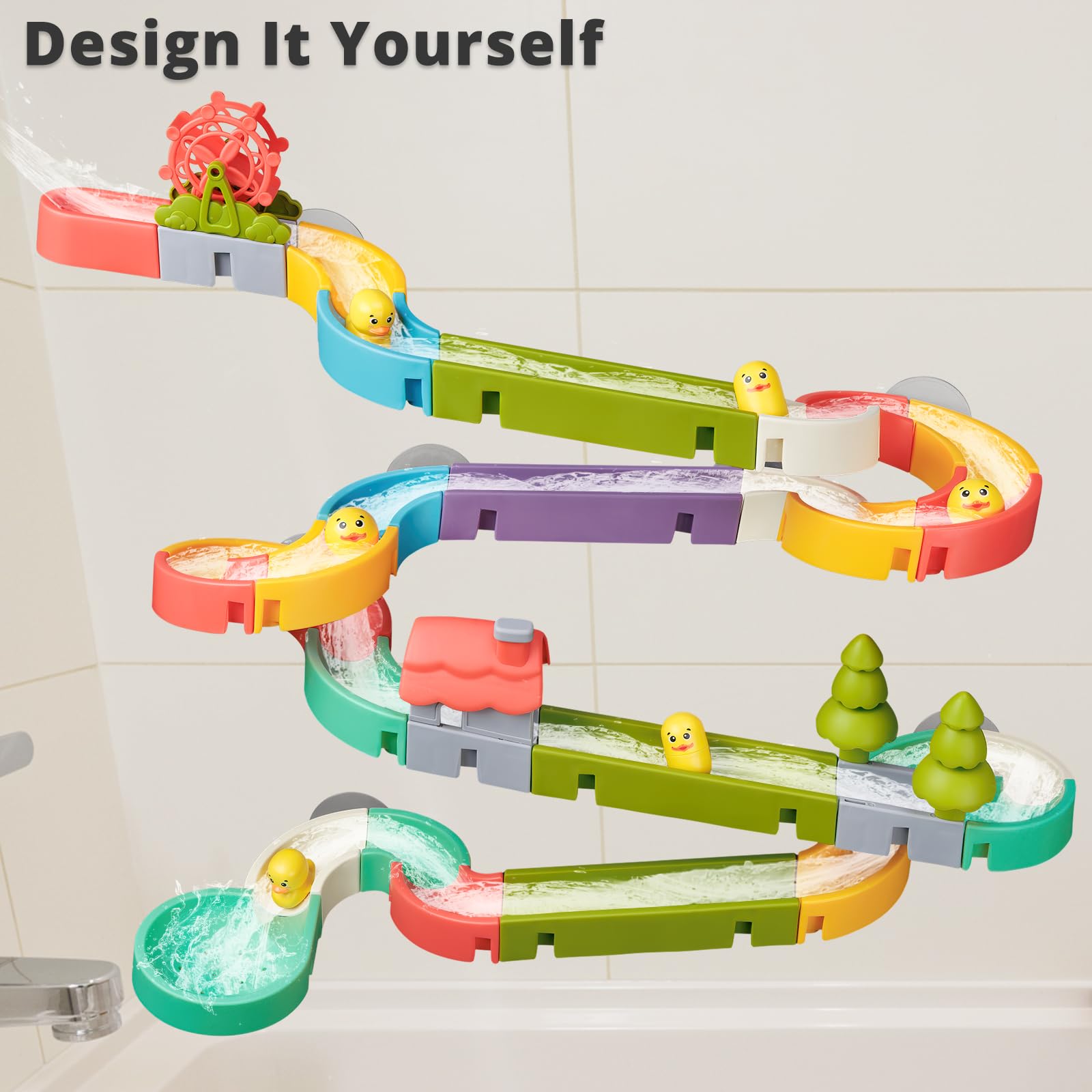 Duck Slide Bath Toys for Kids Ages 3-8 | 51 PCS DIY Building Kit | Fun Bathtub & Pool Time Play Set | Perfect Birthday Gift for Toddlers & Preschoolers