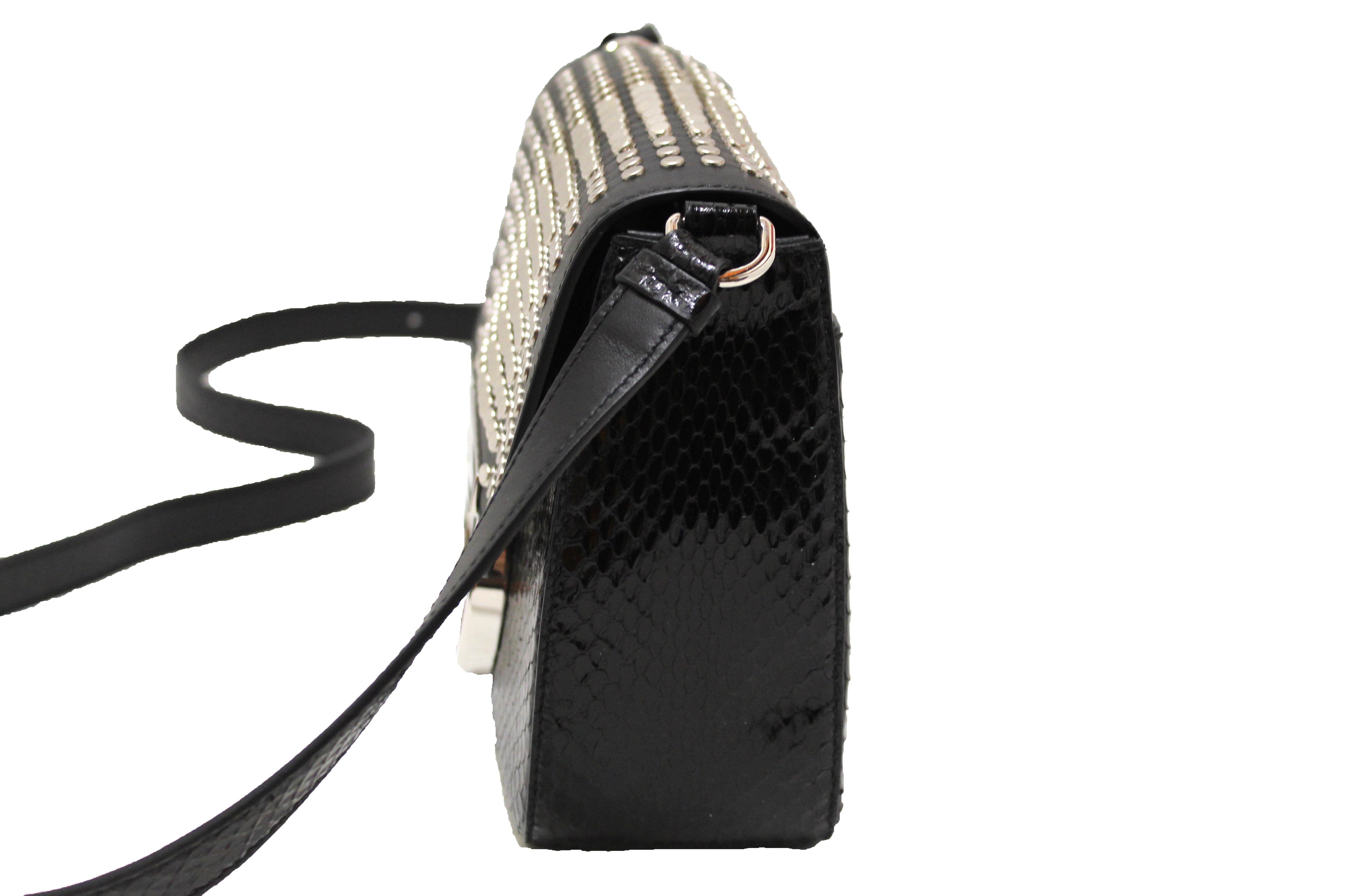 Authentic Salvatore Ferragamo Gancini Lock Flap Crossbody Bag - Genuine Leather & Python with Studded Details | Perfect for Evening Events, Date Nights & Luxury Fashion Accessories