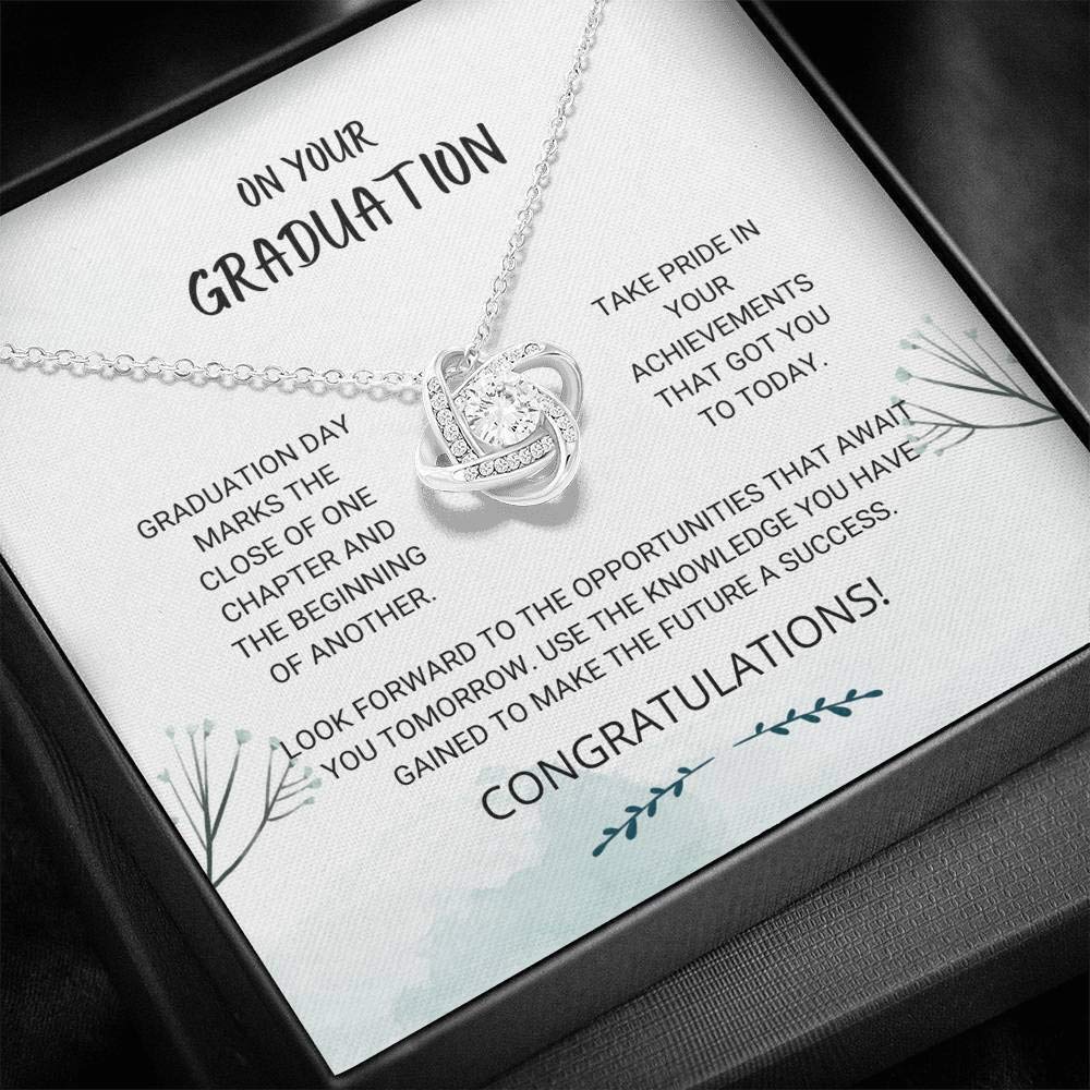 Graduate Pride Love Knot Necklace - Elegant Graduation Jewelry Gift for 2021 Seniors | Perfect Graduation Present, Card & Gift Idea for Celebrating Academic Achievements | Ideal for Commencement Ceremonies, Graduation Parties & Special Occasions