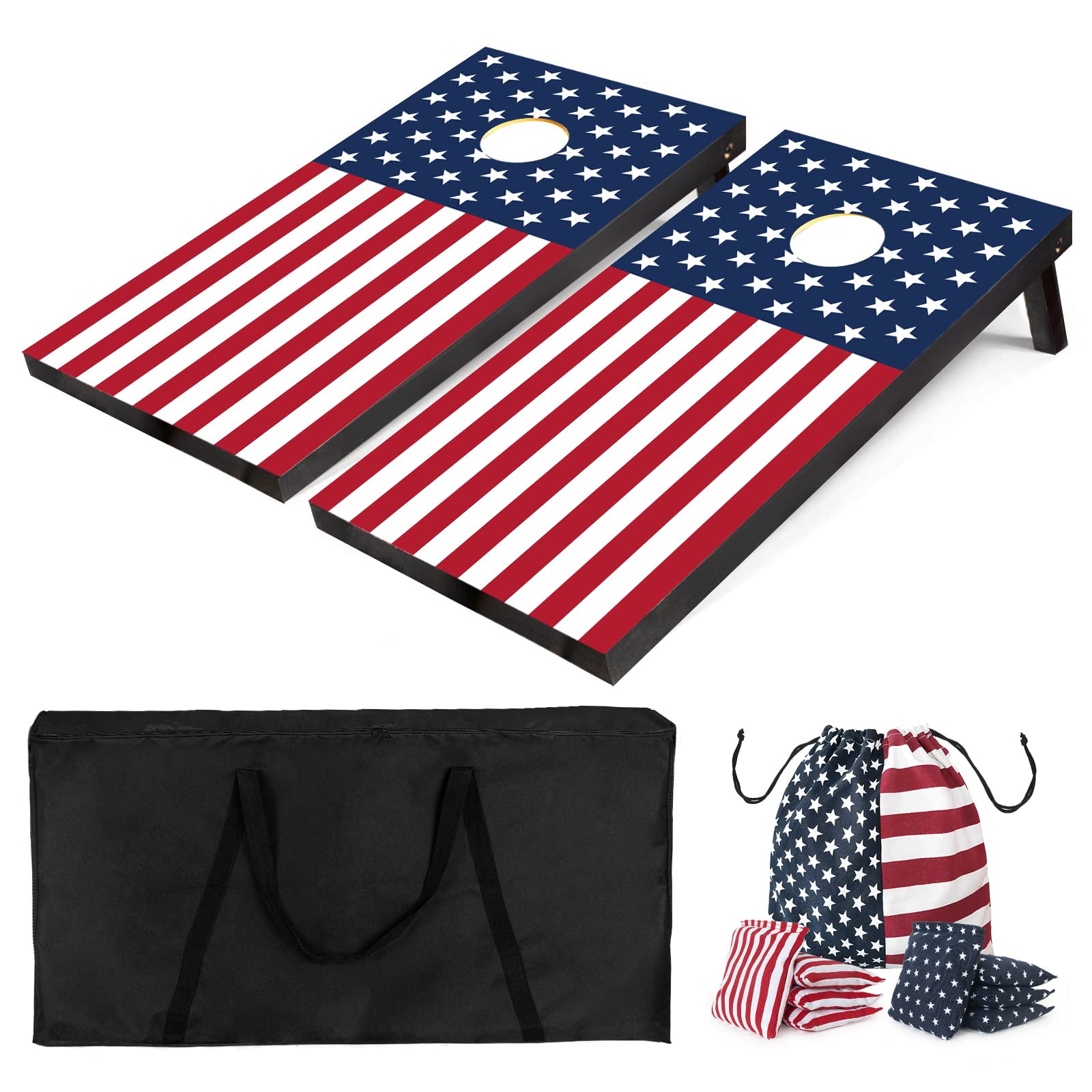 Premium Wooden Cornhole Game Set - 2 Regulation Size Cornhole Boards, 8 Bean Bags & Carry Case - Outdoor Lawn, Backyard, Beach, Tailgate Party Game for Adults & Family Fun