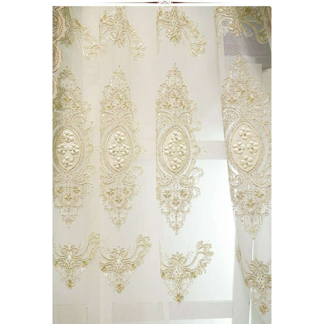 Brittany Luxury Royal Lace Designer Velvet Curtains - Beige & Orange Elegant Window Drapes for Living Room, Bedroom & Wedding Decor