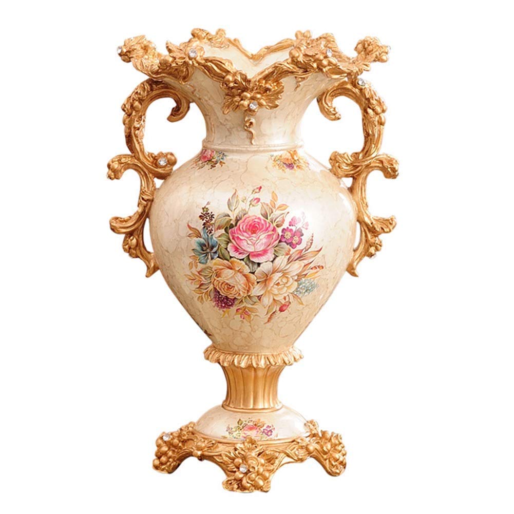 Hand-Painted European-Style Retro Resin Large Flower Vase - 12.2×18.1 Inch Tall Decorative Vase for Living Room, Dining Table, Bedroom, Office & Hotel Decor | Perfect Centerpiece for Weddings, Parties & Home Interior Design