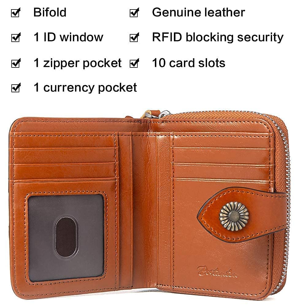 BOSTANTEN Women's Vintage Leather Laptop Tote Bag - 15.6 Inch Professional Office Shoulder Handbag & RFID Blocking Bifold Wallet with Zipper Pocket - Perfect for Work, Business Meetings and Daily Commute