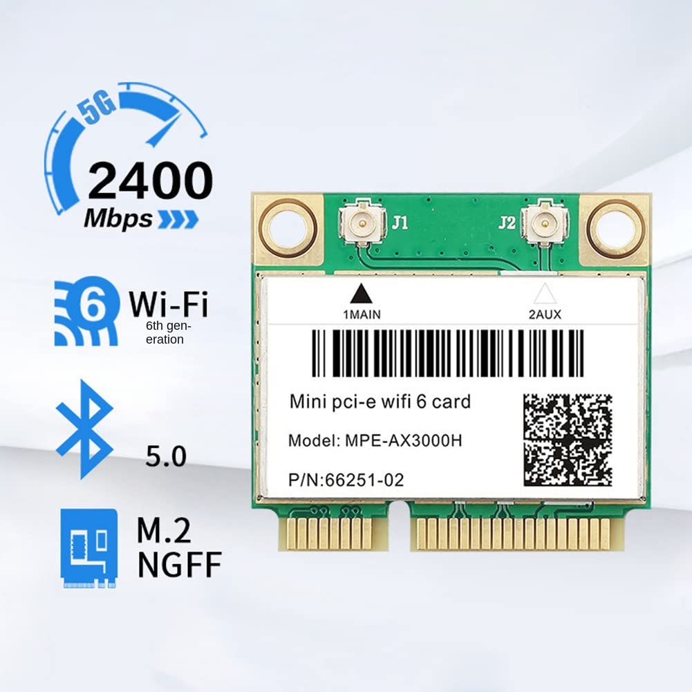 iFutniew WiFi 6E AX3000H Wireless Network Card - 3000Mbps Mini PCIE Adapter with BT 5.2, Green Plastic Design for Desktop/Laptop (Windows 10/11) - Perfect for Gaming, Streaming & High-Speed Internet Connectivity