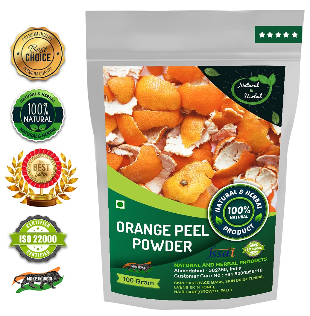 Organic Orange Peel Powder for Skin & Hair Care | 100% Pure Vitamin C Face Mask | Brightens & Evens Skin Tone | Natural Exfoliant for Glowing Skin & Healthy Hair | 100g | DIY Beauty Recipes & Spa Treatments