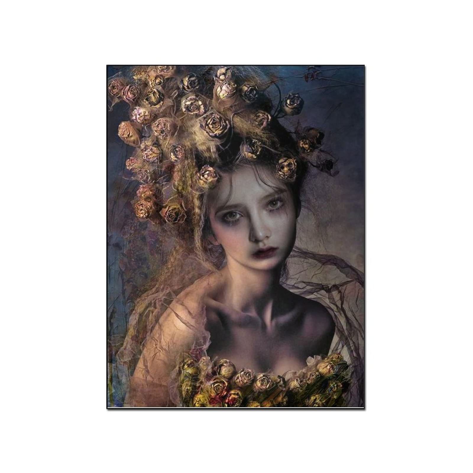 Glamour Girl in Roses Canvas Painting - 20x26 Inch (51x66cm) Wall Art Poster for Bedroom & Living Room Decor | Vintage Character Painting | Perfect for Home, Office & Gift Giving