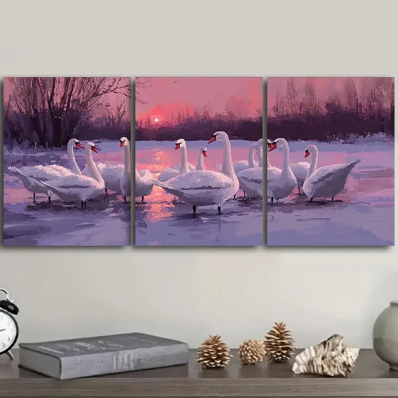3-Piece Framed Canvas Wall Art Set - Flock of Swans in Lake Landscape Painting (40x60cm) | High Quality Print | 100% Australian Made | Ready to Hang | Perfect for Living Room, Bedroom & Office Decor