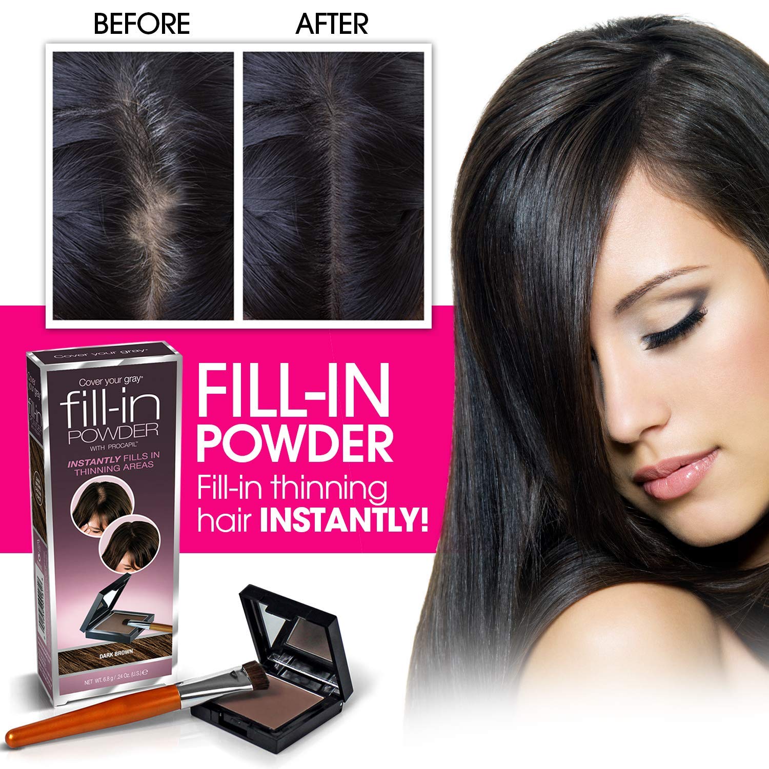 Best Gray Hair Cover Up Powder - Medium Brown for Natural-Looking Root Touch Up & Hairline Coverage - Perfect for Quick Fixes Between Salon Visits