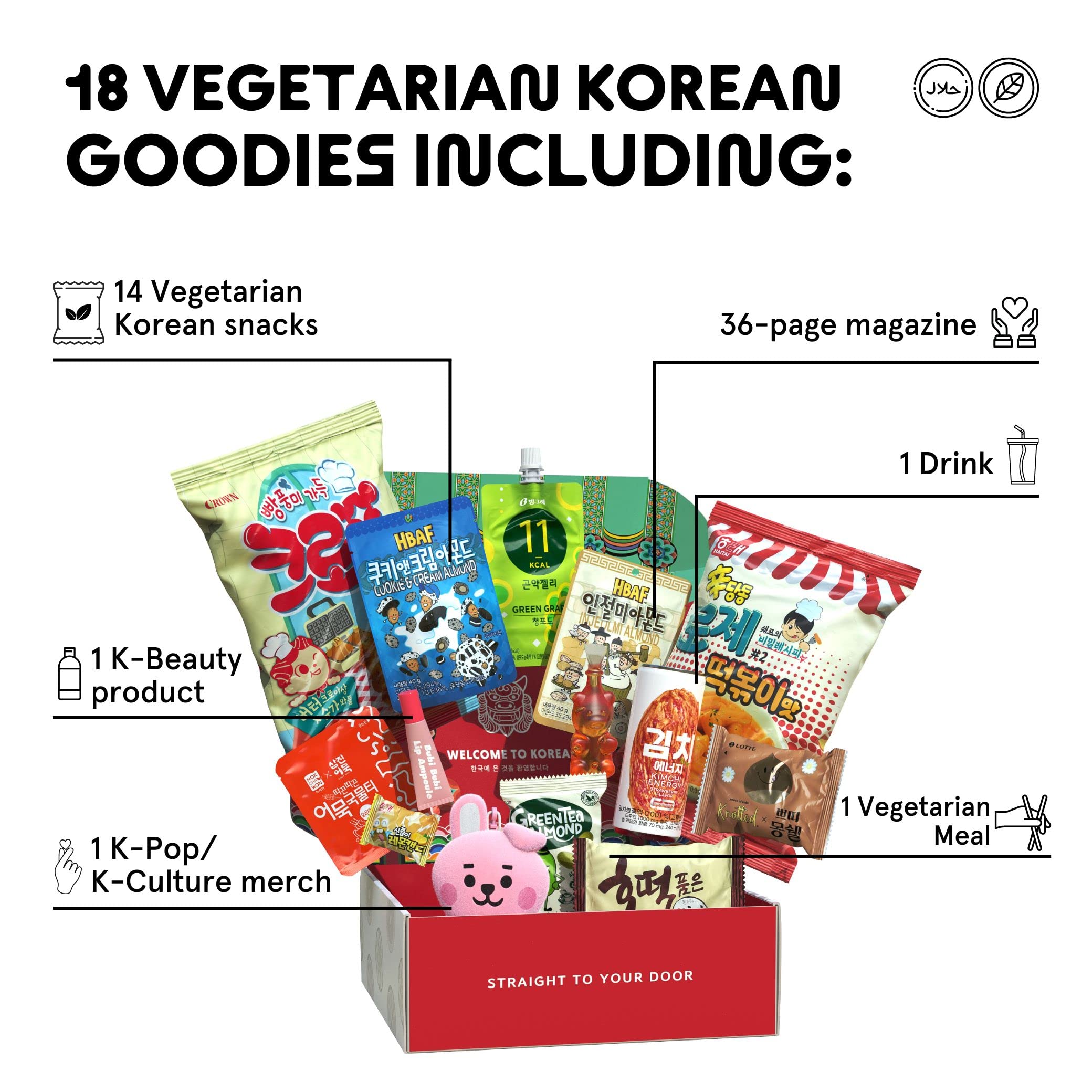 Seoulbox V | Authentic Vegetarian Korean Snacks & Kpop Merch Gift Box - Perfect for KPOP Fans, Korean Food Lovers & Unique Gift Ideas
