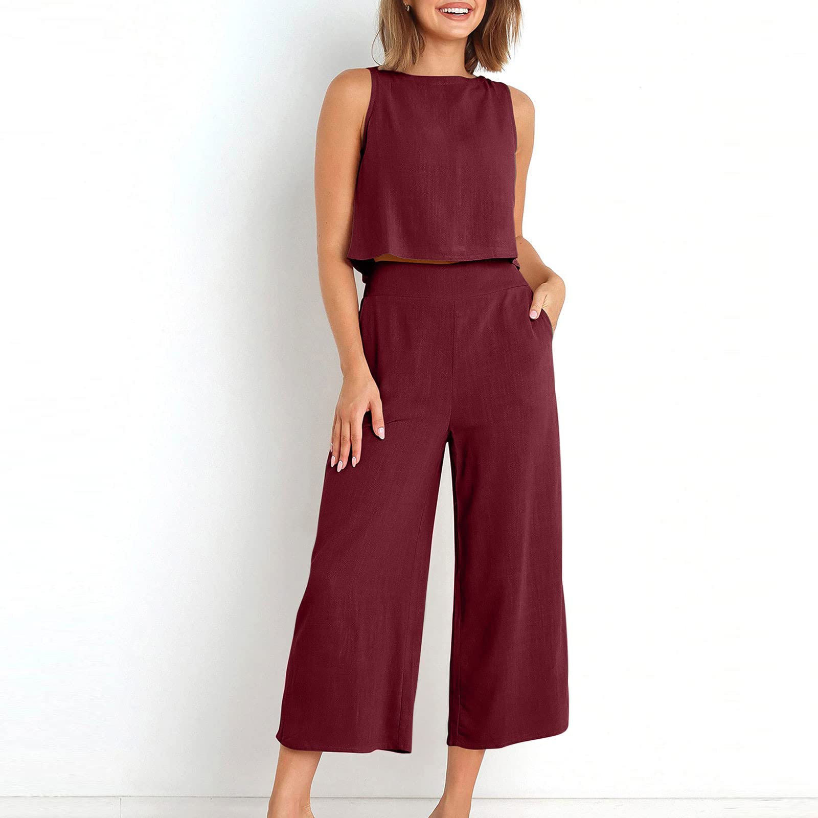 **Women's 2-Piece Linen Lounge Set – Extra Long Pants & Top for Tall & Plus Size – Maternity & Casual Wear – Perfect for Relaxing at Home or Travel**