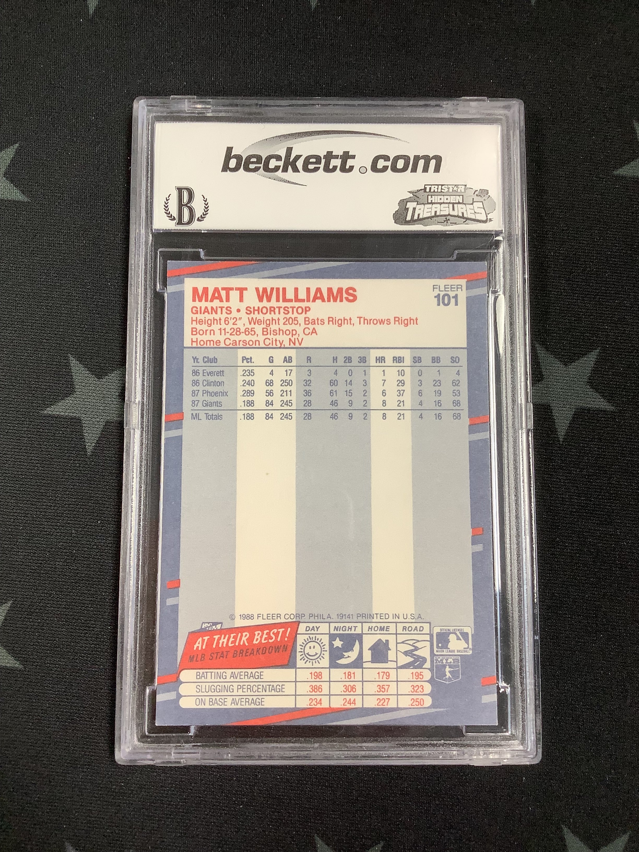 1988 Fleer Baseball Card #101 Matt Williams BCCG Mint 10 - Perfect for Collectors, Sports Memorabilia & Vintage Baseball Fans