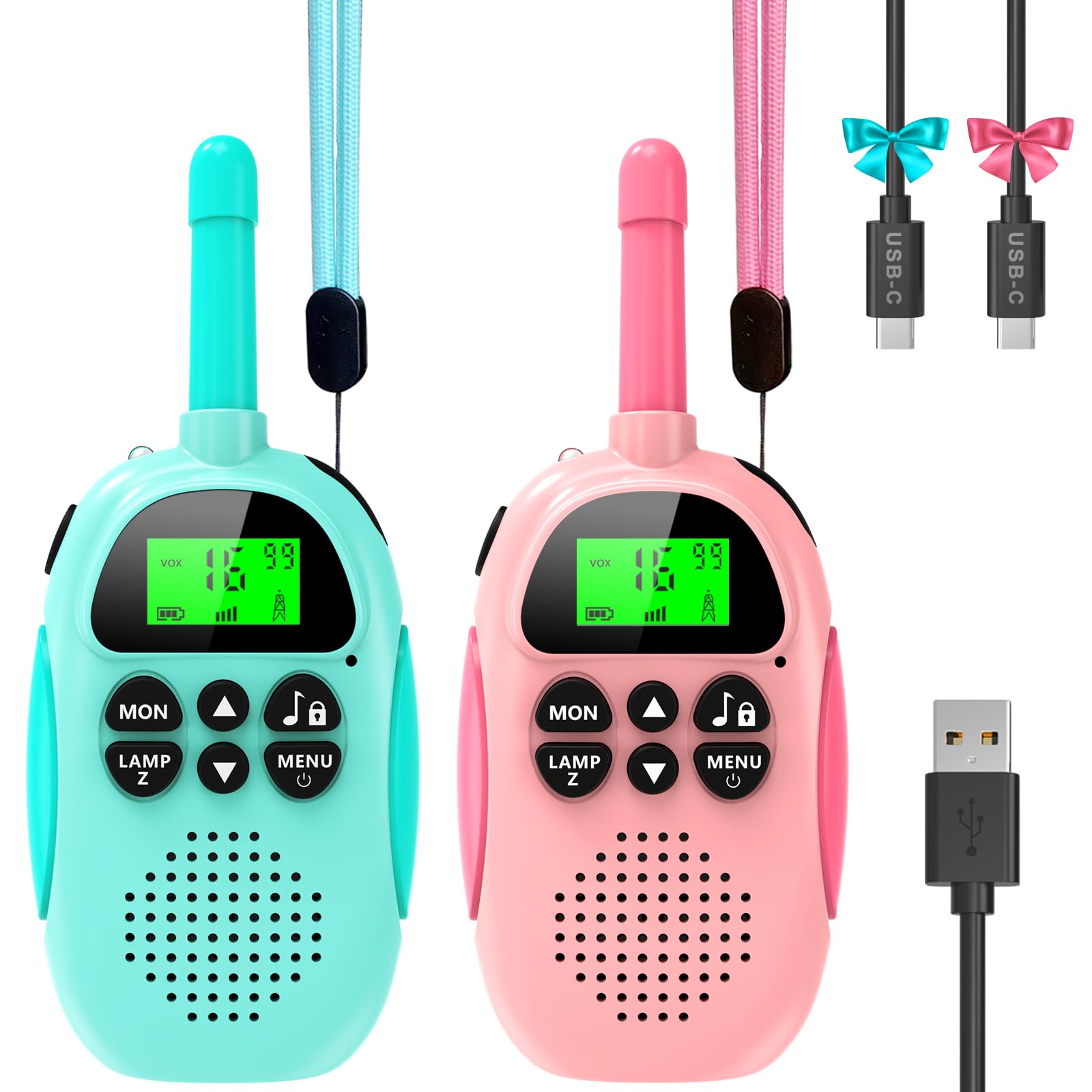 Ushining Kids Walkie Talkies, Rechargeable VOX Walkie Talkies for Children with LCD Backlit Flashlight, 3KM Range for Outdoor Adventures, Camping, Hiking - Perfect Christmas Gift for Boys & Girls