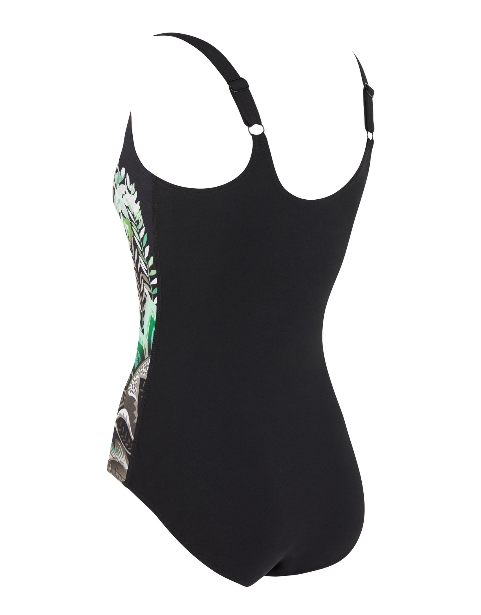 Botanica Adjustable Scoopback Swimsuit for Women - Black & Green Two-Tone Bathing Suit - Perfect for Beach Vacations, Pool Parties & Summer Getaways