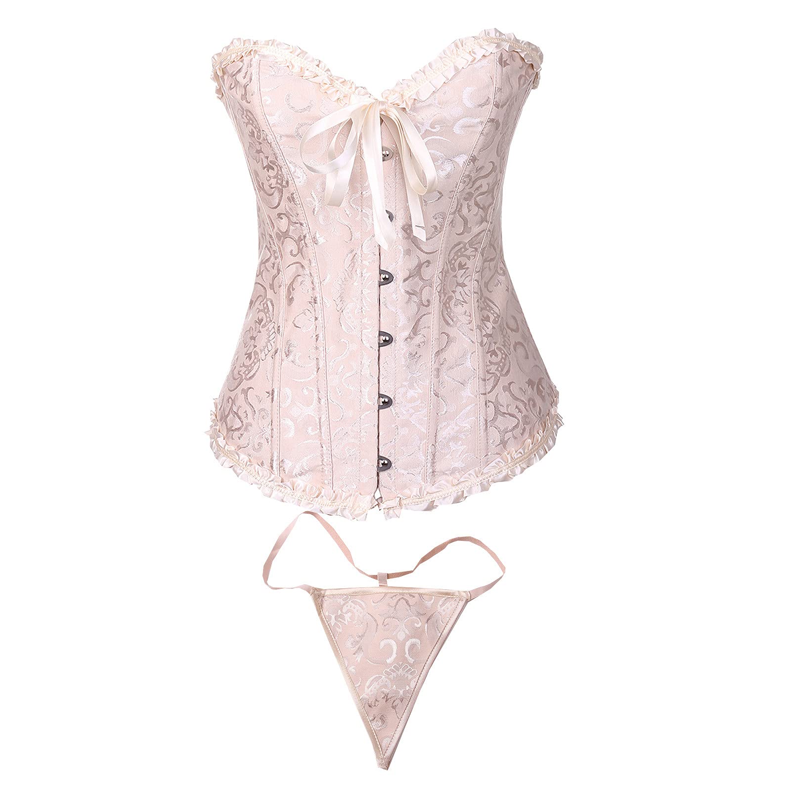 Sexy Floral Lace Up Corset Bustier for Women - Adjustable Shapewear with G-String | Waist Training, Bridal Lingerie & Burlesque Costume