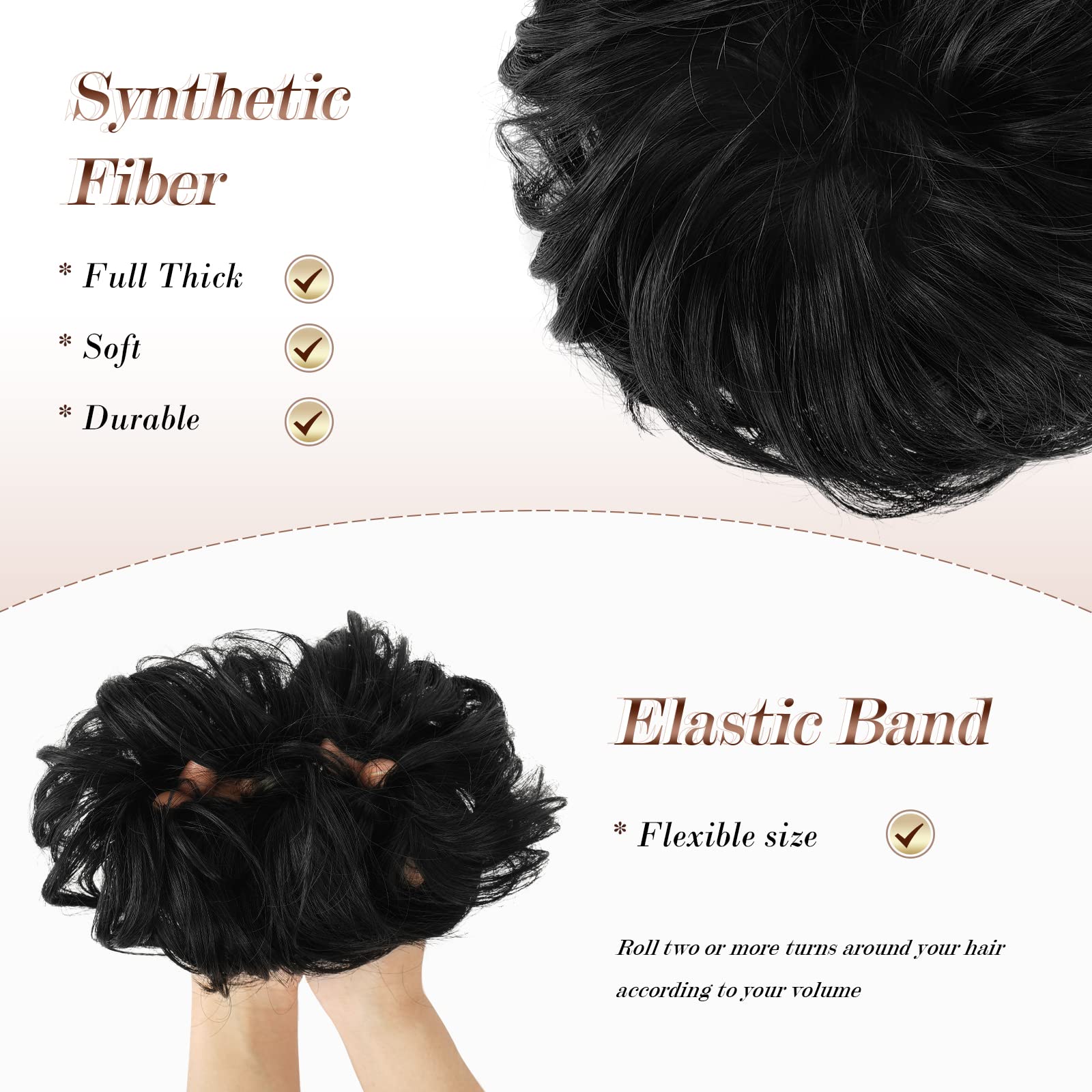 FESHFEN Synthetic Hair Bun Extensions - Messy Curly Donut Updo Hairpieces for Women & Girls (1.94oz) - Plus Size Scrunchies for Casual, Party & Wedding Hairstyles