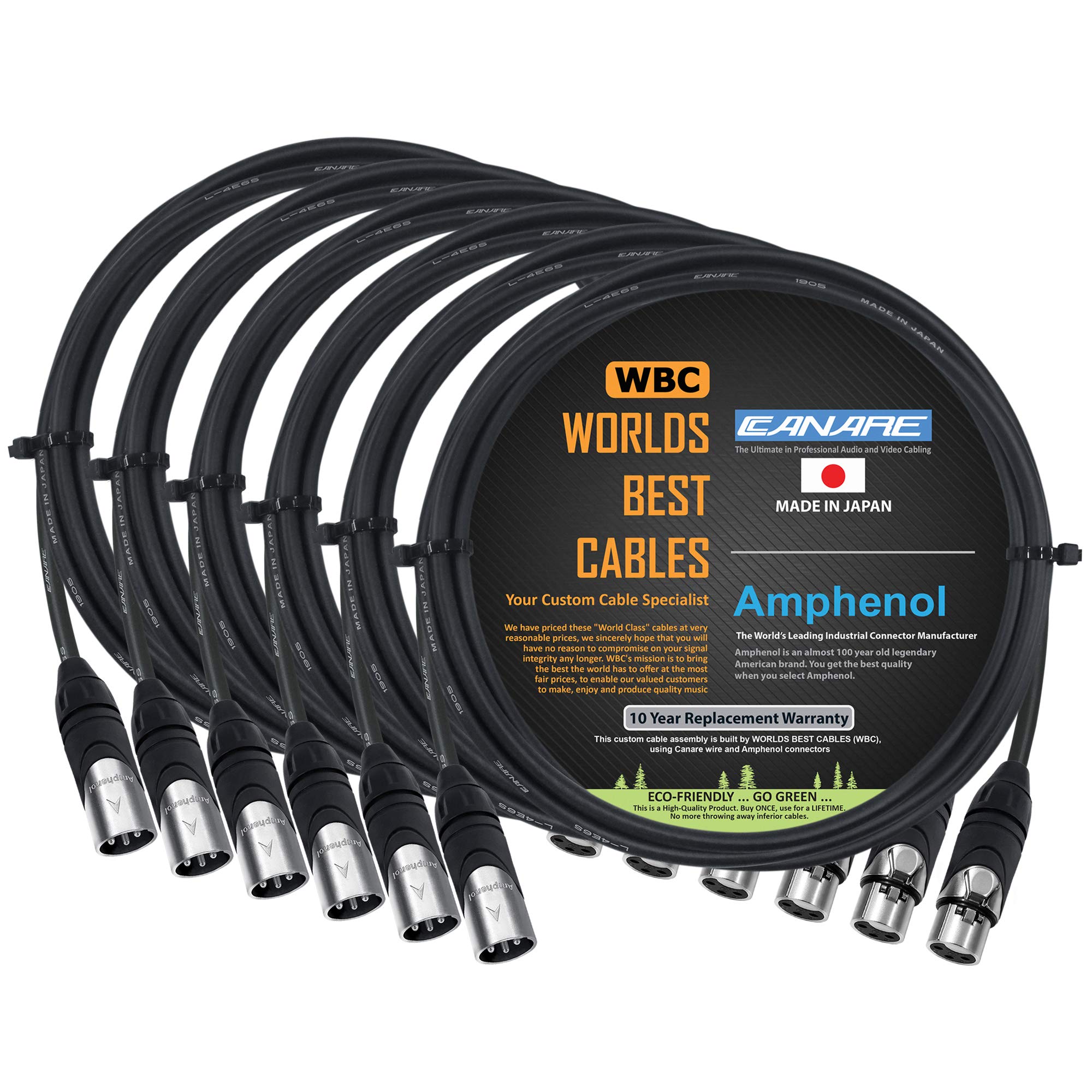 6-Pack Custom-Made 4ft Canare L-4E6S Star Quad Balanced XLR Microphone Cables with Amphenol AX3M/AX3F Silver Connectors - Professional Audio Recording, Live Performances & Studio Equipment Connectivity