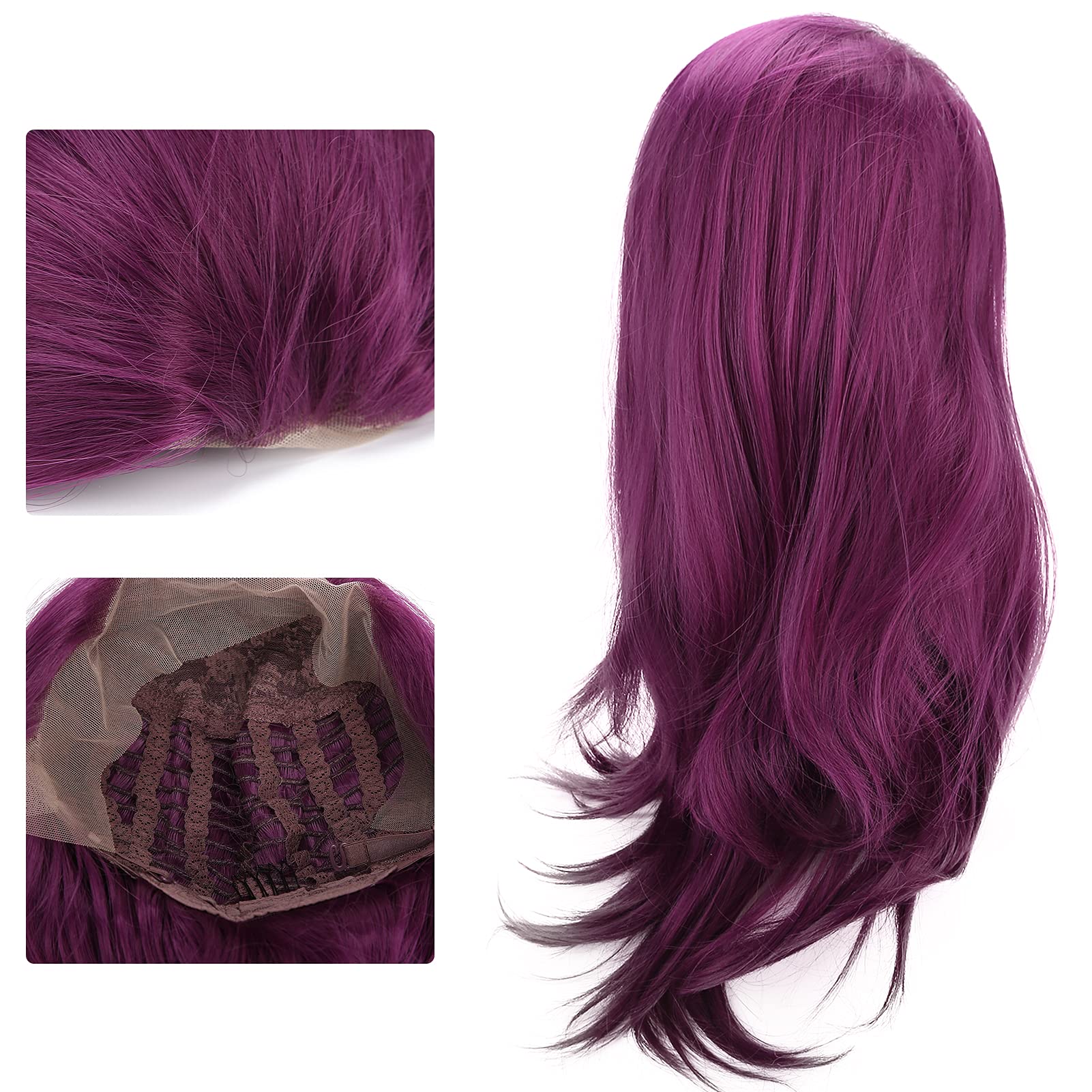 High-Quality Heat Resistant Purple Cosplay Wig - Wavy Synthetic Fiber Wig with Mesh Cap for Anime, Halloween, Costume Parties & Daily Wear