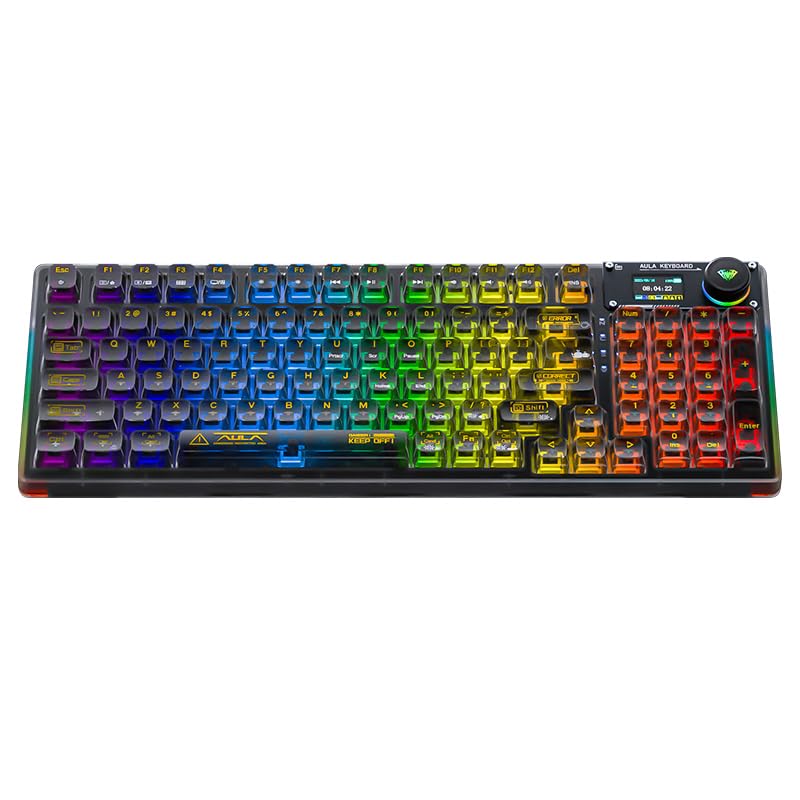 AULA F98 Pro Wireless Mechanical Keyboard - Hot-Swappable RGB Gaming Keyboard with Transparent Keycaps, Linear Switches, Gasket Mount & OLED Screen | Bluetooth 5.0/2.4G/USB-C for PC/Mac (Ideal for Gaming, Typing & Office Work)