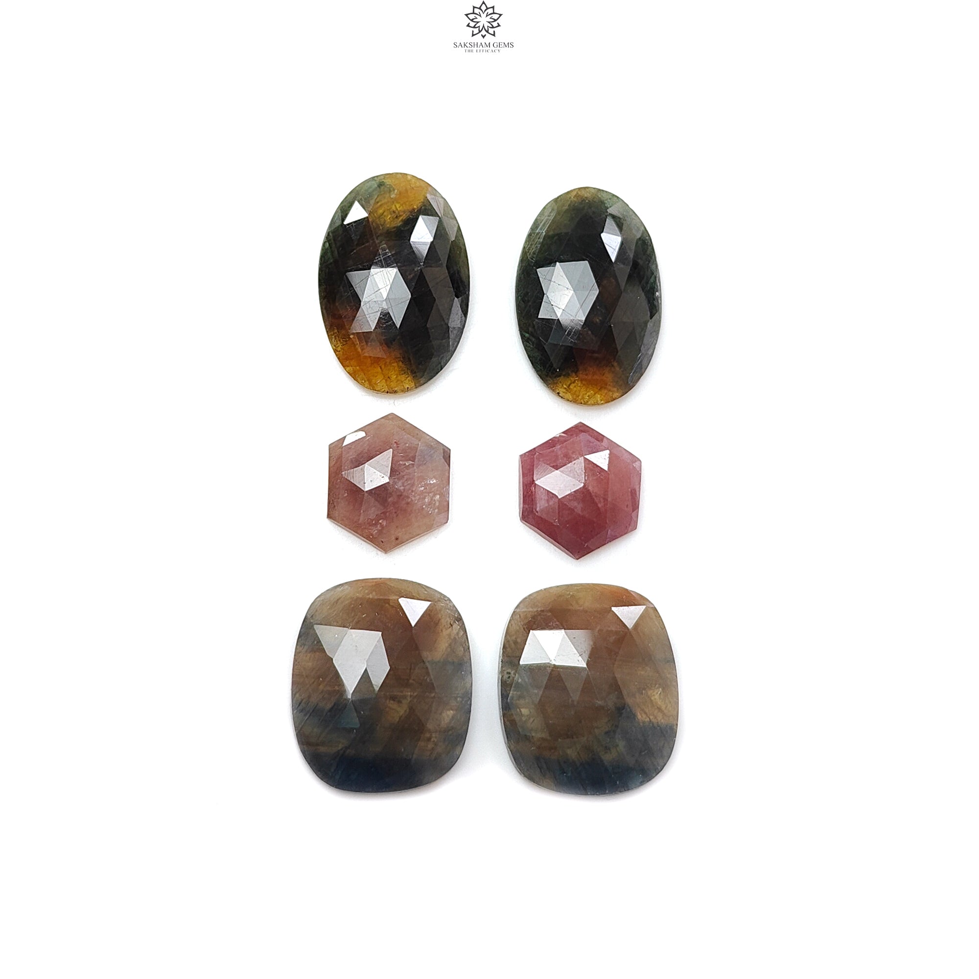 Natural Untreated Multi Sapphire Gemstone Rose Cut Slices - 6pcs Faceted Pear, Oval & Fancy Shape Set for Jewelry Making, DIY Rings, Necklaces & Earrings - Perfect for Birthstone Gifts & Boho Fashion Accessories