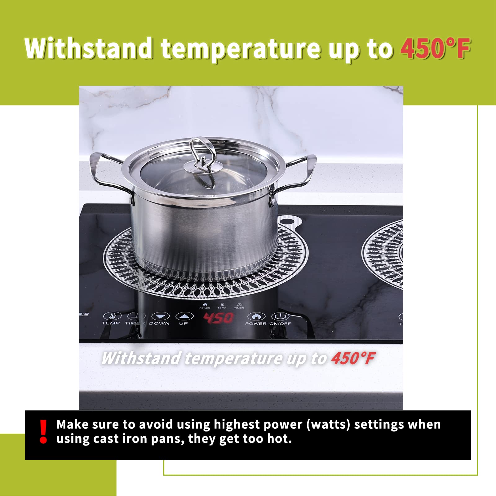 2-Pack Magnetic Induction Cooktop Protector Mats - Heat-Resistant Silicone Stove Cover for Induction Stoves (11 Inch, Logo CK) - Perfect for Kitchen Countertop Protection & Spill Prevention