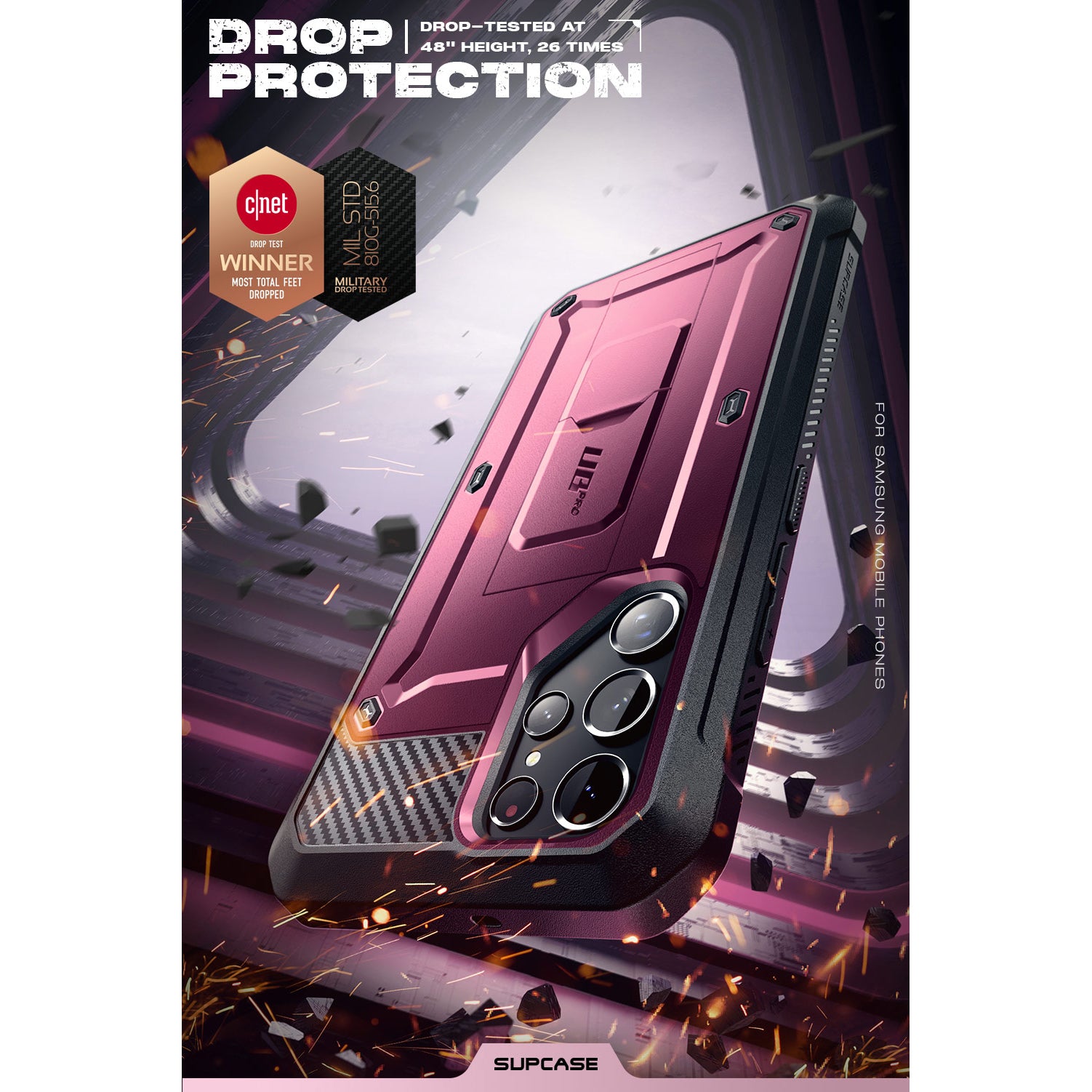 Samsung Galaxy S22 Ultra Unicorn Beetle PRO Case - Heavy Duty Rugged Protection, Burgundy Red | Shockproof, Drop Proof Cover for Outdoor, Work & Travel