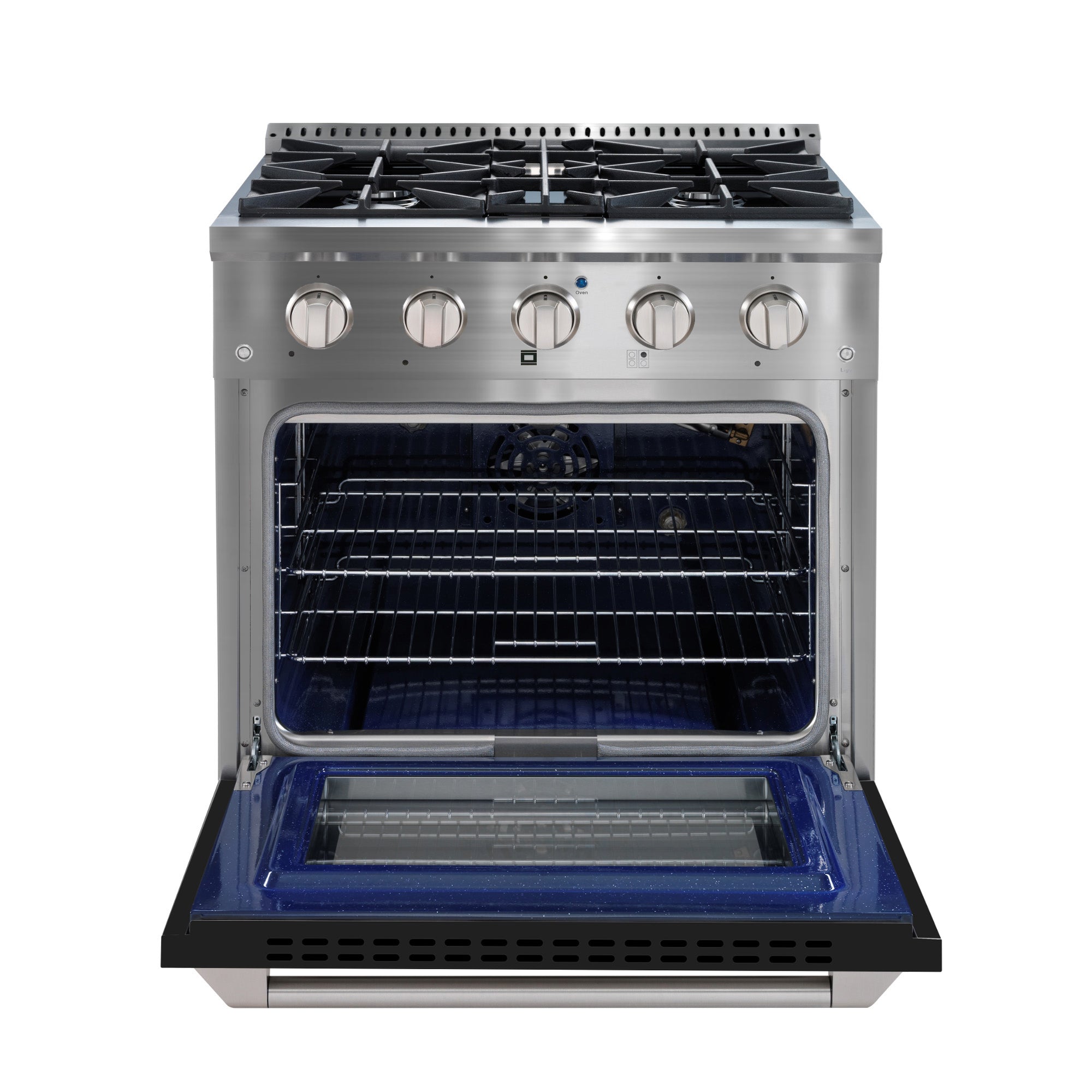 Ancona 30 Inch 4.2 cu ft Stainless Steel Gas Range with 4 Burners, Convection Oven & Black Door - Perfect for Home Kitchen Cooking, Baking & Entertaining
