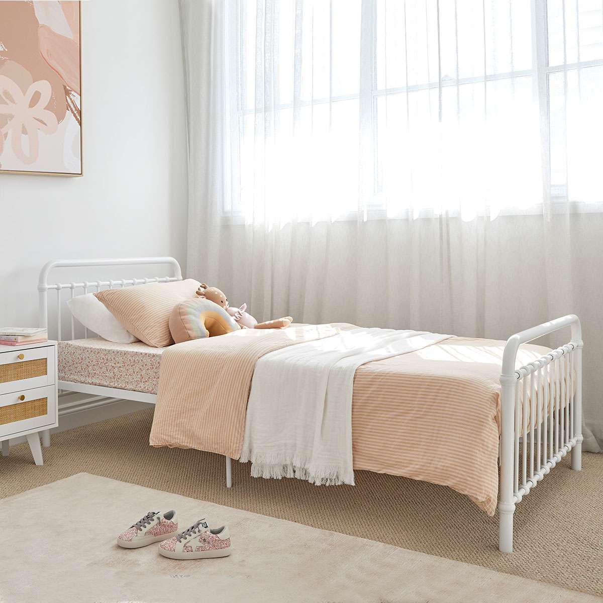 Sonata White King Single 4-Piece Bedroom Set - Elegant Bed Frame, Nightstand, Dresser & Mirror for Modern Master Bedroom Decor