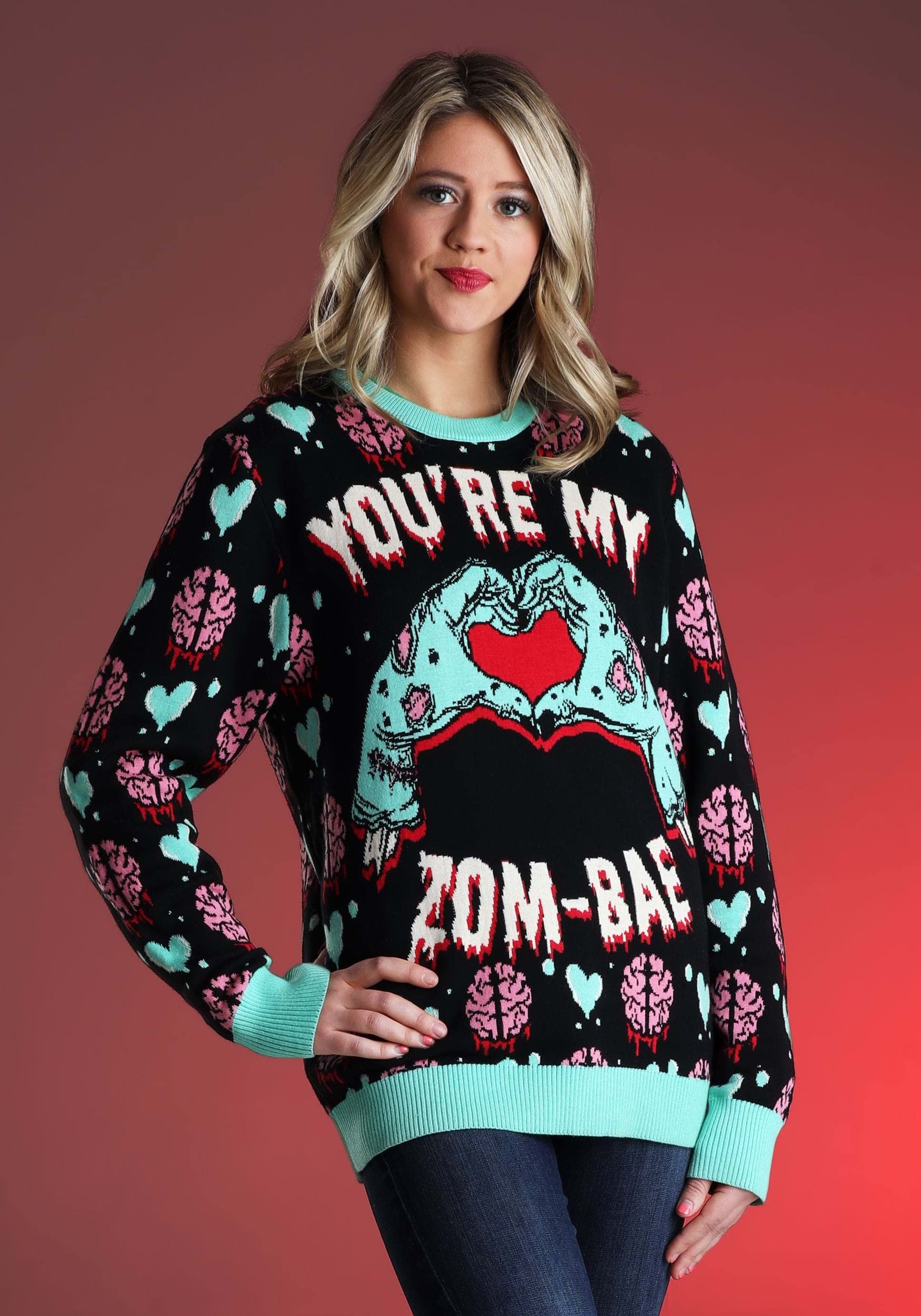 Funny Zombie Valentine's Day Sweater for Couples | 'You're My Zom-Bae' Novelty V-Day Sweatshirt for Adults | Perfect for Valentine's Gifts, Themed Parties & Cosplay