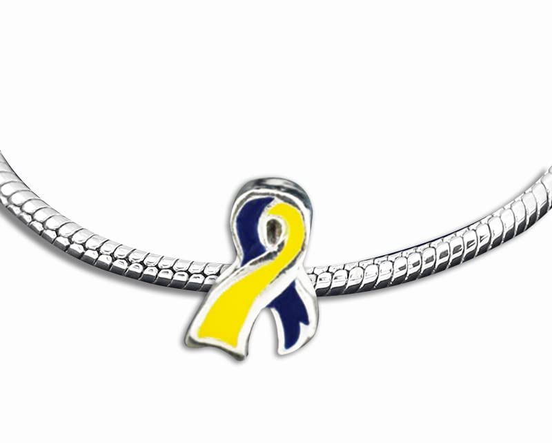 Ukraine Support Bracelet - Blue & Yellow Ribbon Charm on Snake Chain for Awareness & Fundraising