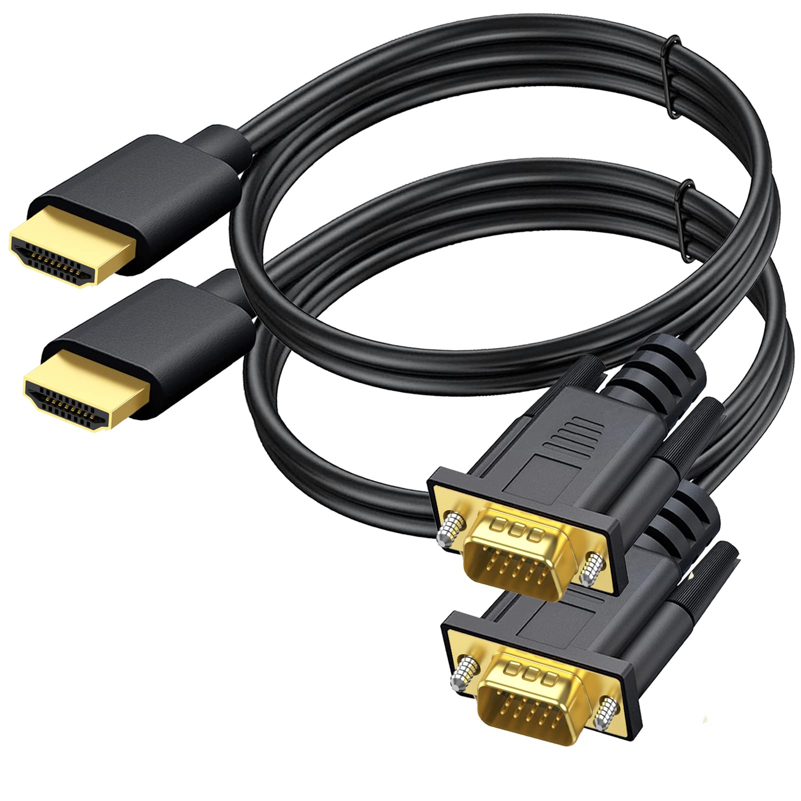 2-Pack HDMI to VGA Cable 3.3ft Gold-Plated Adapter for Laptop, PC, Monitor, Projector, HDTV - Ideal for Home Office, Classroom, and Conference Room Setup